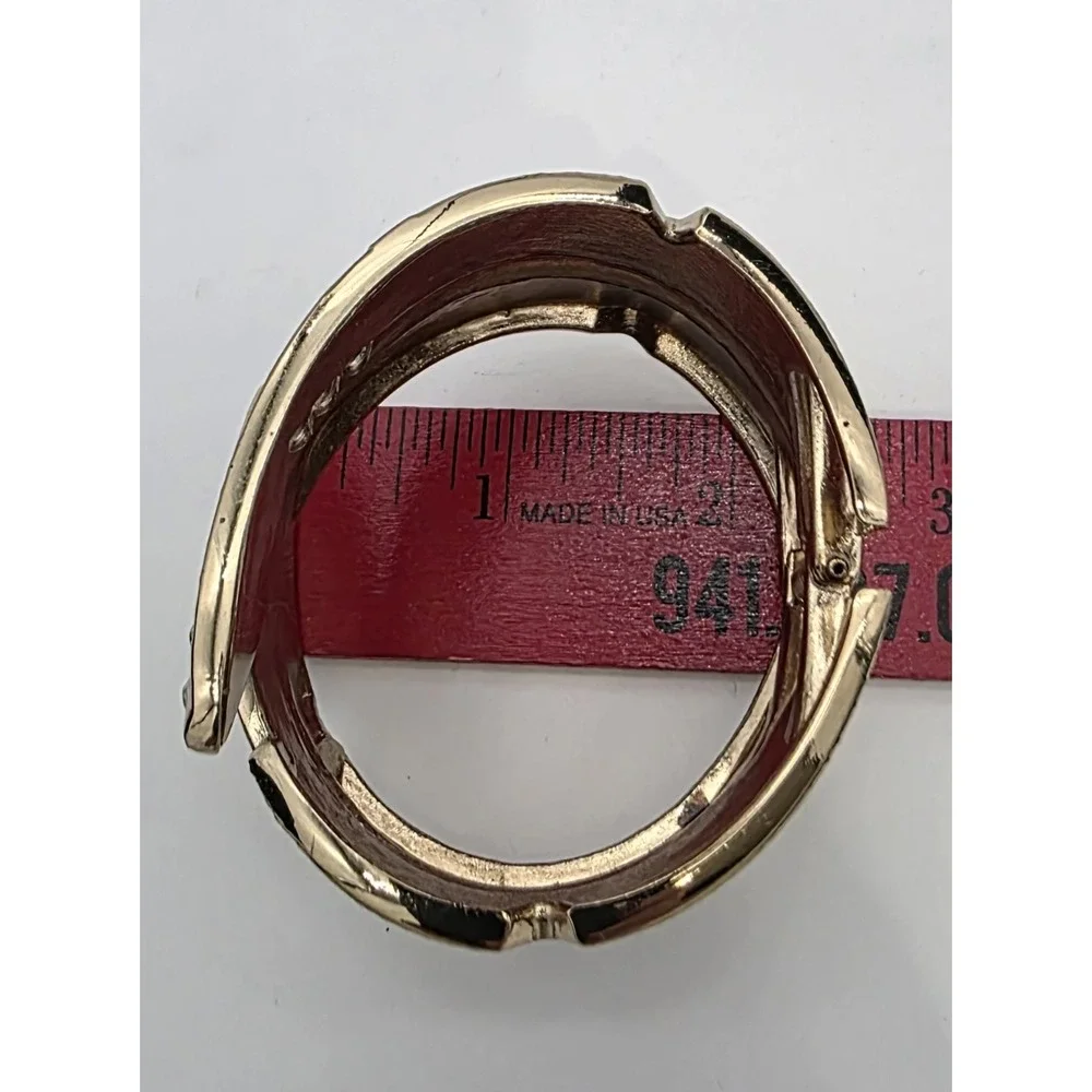 Bracelet Bangled Hinged Goldtone Leaf w/Rhinestones 7.5in See Measurements  0122